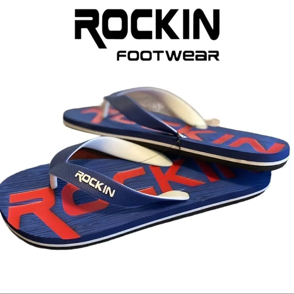 NWT Rockin Men's Blue Red Flip Flop Sandals 9